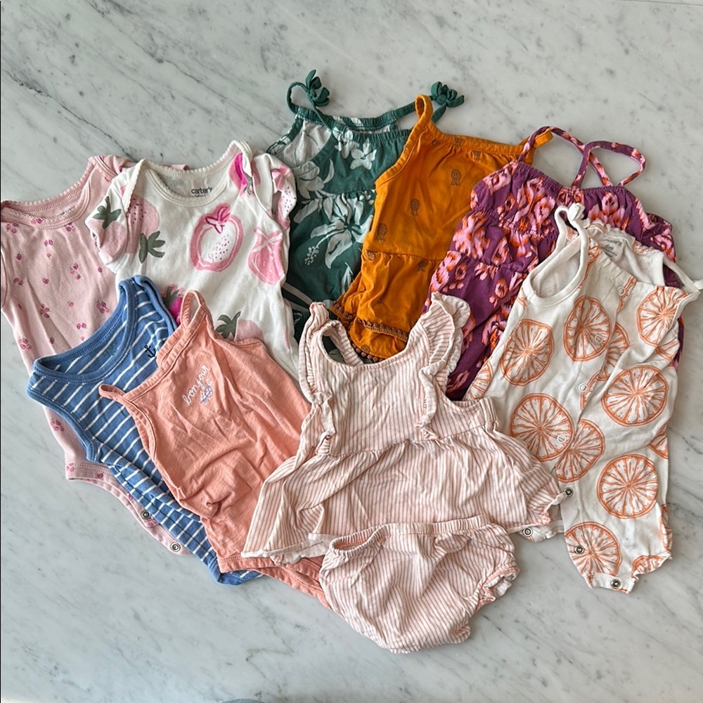 Carters Baby Girl Summer Dresses, Bodysuits, Romper, Lot, 9 items, 6M